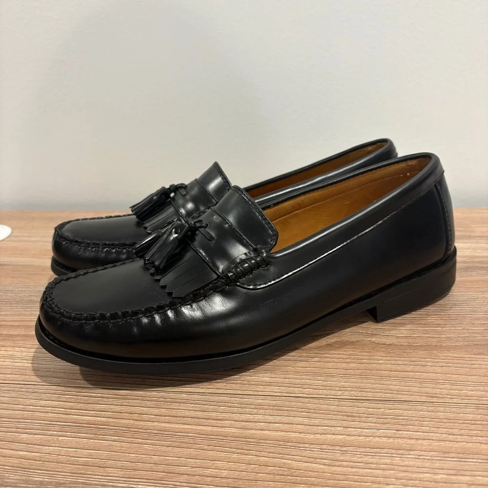 J.Crew Classic Tassel Kiltie Loafers Mens Black size 11 Leather Slip On Shoes